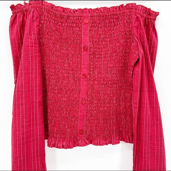 Aeropostale off shoulder smocked plaid crop top - Picture 2 of 5